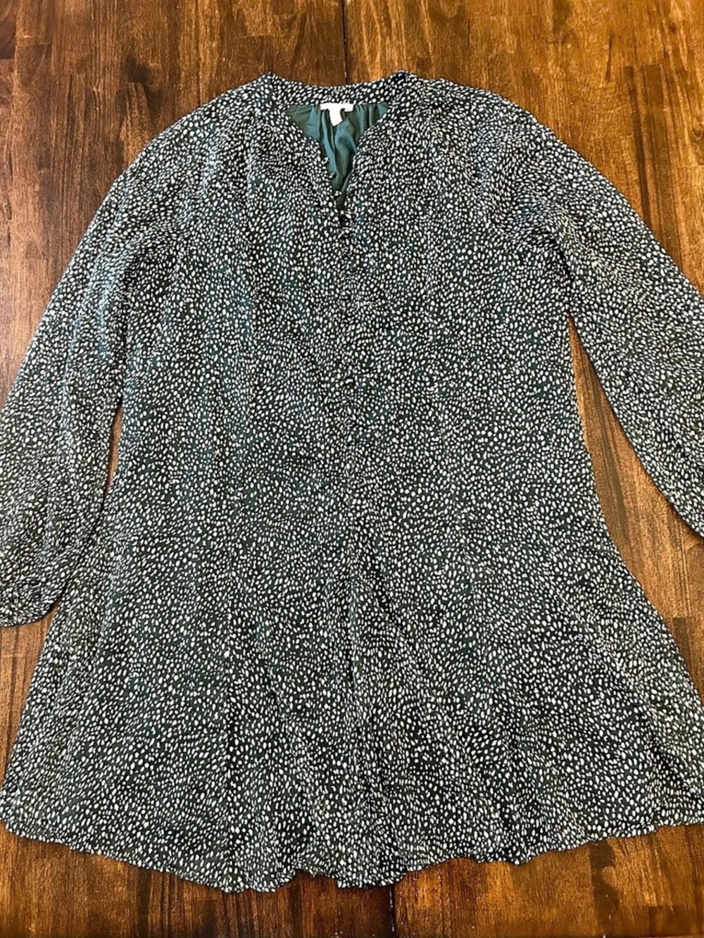 joie Green White Dot Balloon Sleeve Shift Mini Dress Small